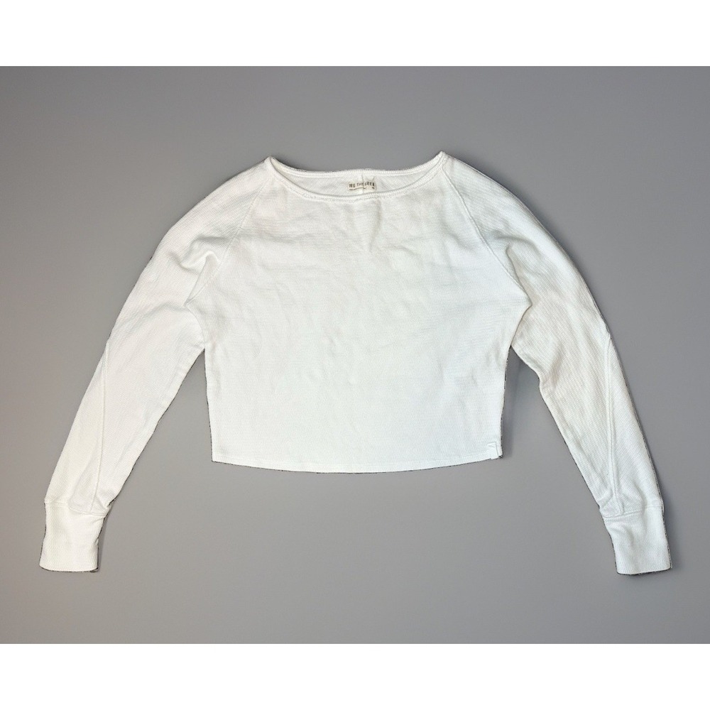 We The Free SMALL Knit White Waffle Crop Top Long Sleeve Thermal Free People